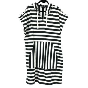 Attitudes By Renee Short Sleeve Cover Up Dress Womens Sz L Black White Striped